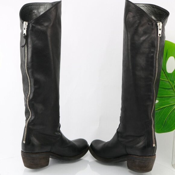 Vic Matie Womens Tall Boot Size 7.5 Black Leather Western Riding Low Heel Italy - Picture 8 of 11